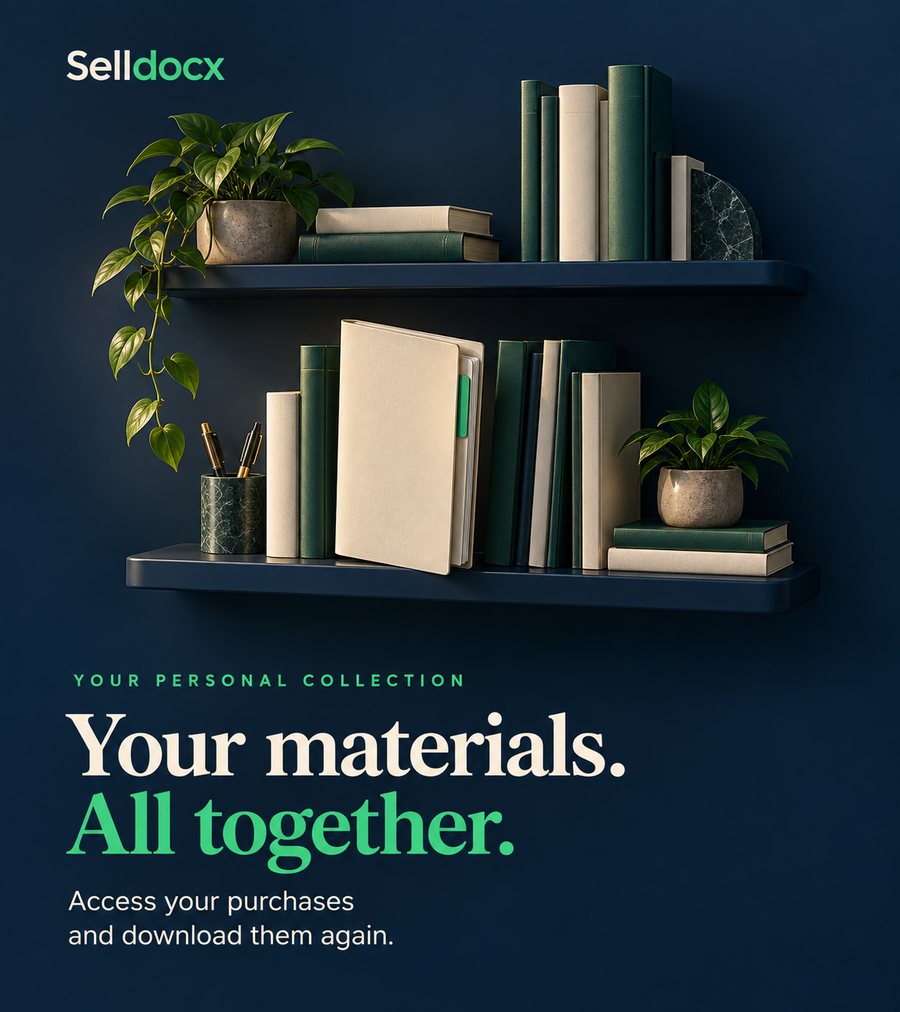 Your materials. All together. Access your purchases and download them again.